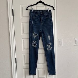 American Eagle Outfitters High Rise Skinny Dark Blue Distressed. Jeans
